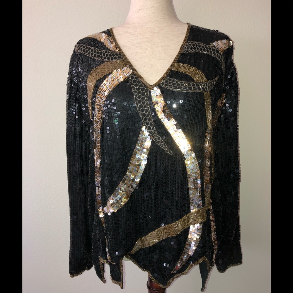 1980s Royal Feelings Sequined and Beaded Top 1X